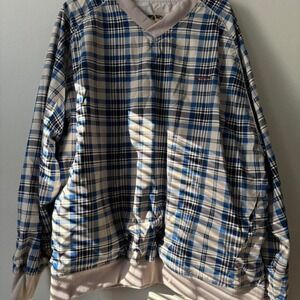 Vintage Blue Beige Plaid Large Golf Preppy Retro Pullover - Large